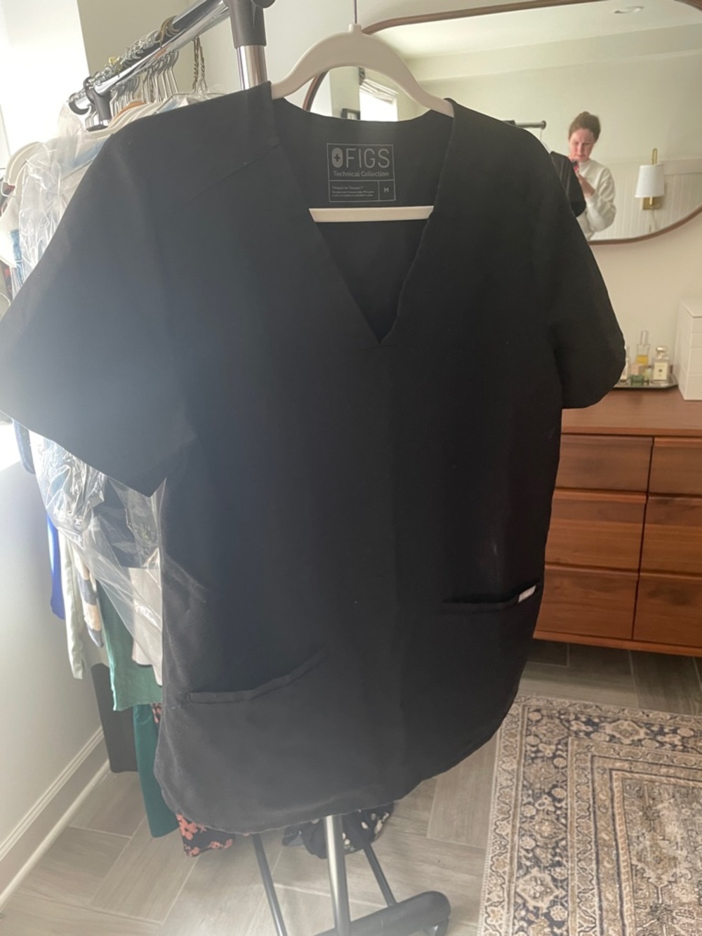 Figs Black V-Neck Scrub Top with Front Pockets